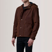 Marlo Marrón Canvas Hooded Work Chaqueta de Cuero para Hombre For Men - Vista de perfil lateral con corte ergonómico de manga