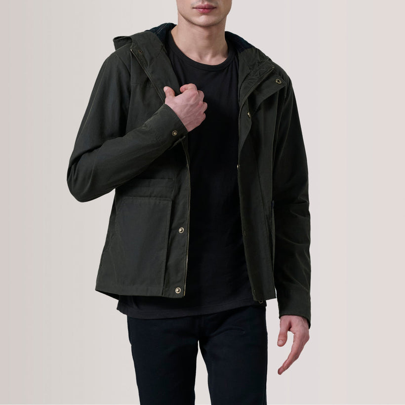 Marlo Olive Canvas Hooded Work Chaqueta de Cuero para Hombre