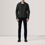 Olive Waxed Cotton Canvas Hooded Jacket - Vista trasera con ajuste entallado en hombros y bajo impecable