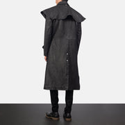 
Maverick Negro Leather Duster para Hombre - Vista lateral mostrando el corte ergonómico de mangas