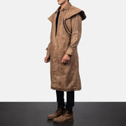 Distressed Brown Sheepskin Snuffed Suede Jacket - Vista trasera con ajuste entallado en hombros y bajo impecable
