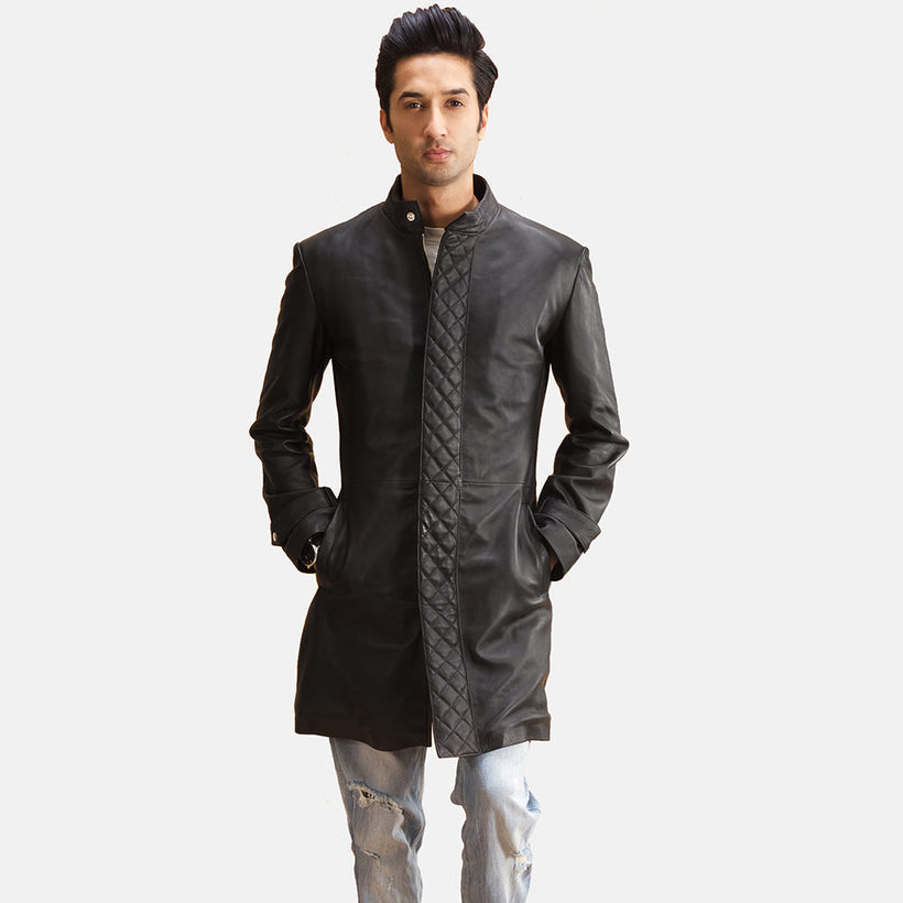 Midlander Acolchado Negro Abrigo de Cuero para Hombre