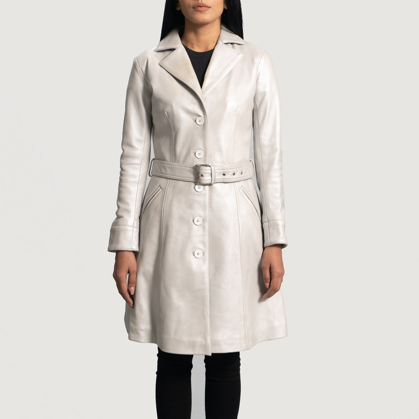 Moonlight Silver Trench de Cuero para Mujer