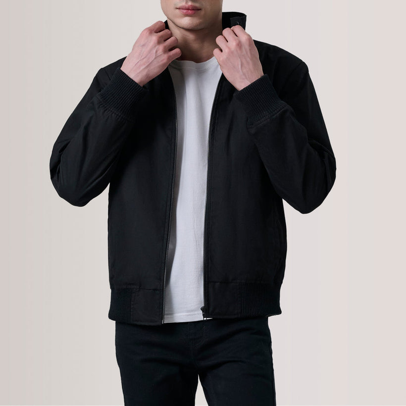 Morrison Negro Canvas Cazadora Bomber de Cuero para Hombre