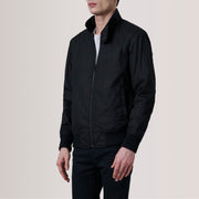 Morrison Negro Canvas Cazadora Bomber de Cuero para Hombre For Men - Vista de perfil lateral con corte ergonómico de manga