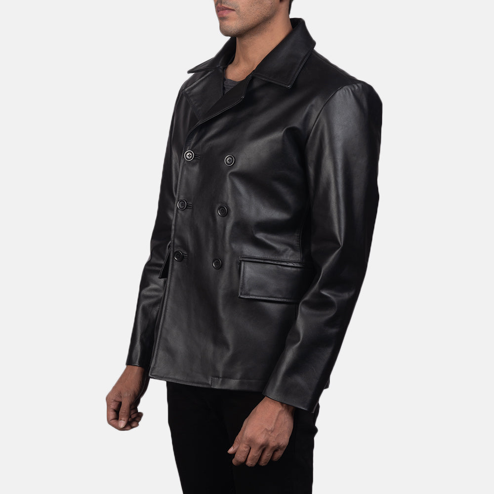 
Black Cowhide leather Blazer - Vista posterior con hombros definidos y bajo impecable