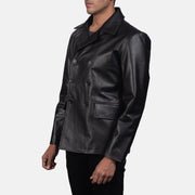 
Black Cowhide leather Blazer - Vista posterior con hombros definidos y bajo impecable