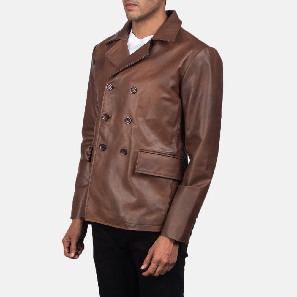 Brown Cowhide leather Blazer - Vista trasera con ajuste entallado en hombros y bajo impecable