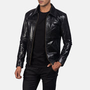 Black Cowhide Leather Biker Jacket - Vista trasera con ajuste entallado en hombros y bajo impecable