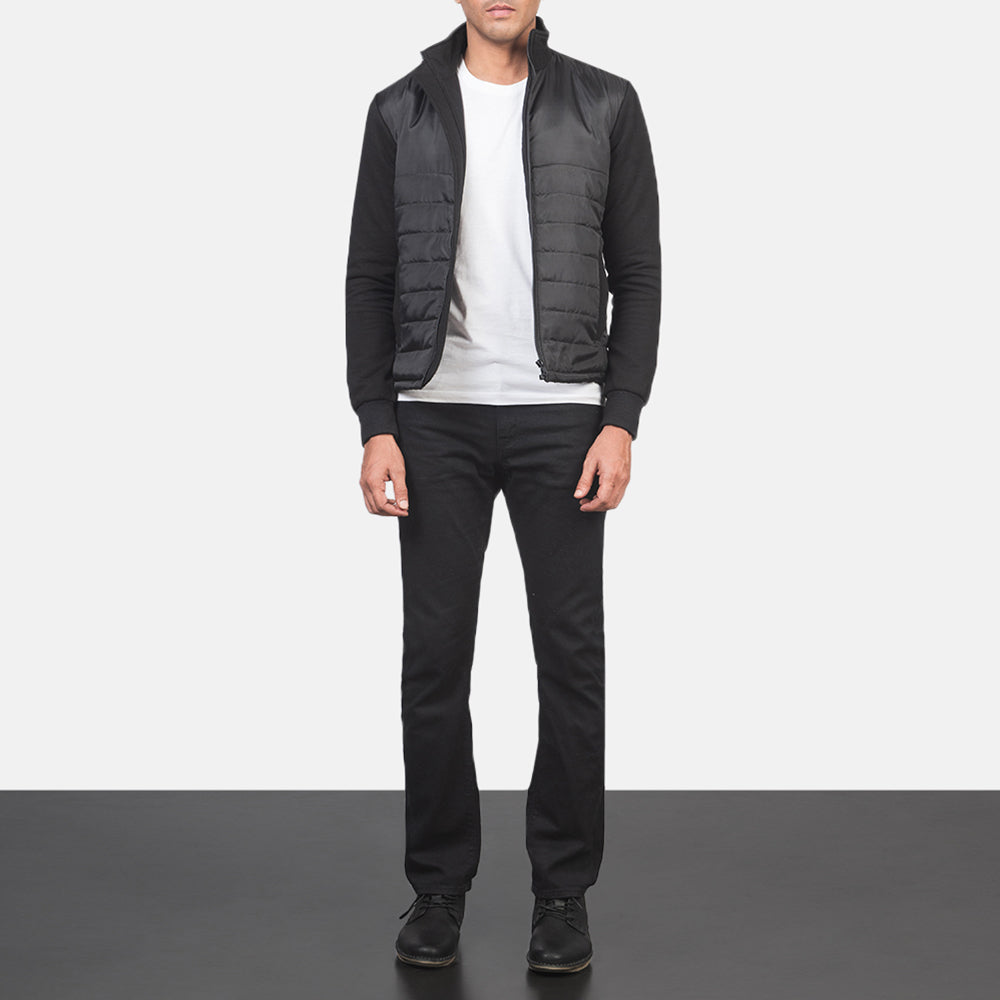 Men's Nashville Acolchado Negro Windbreaker Chaqueta de Cuero para Hombre - Vista de perfil lateral con corte ergonómico de manga