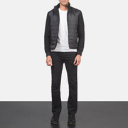 Men's Nashville Acolchado Negro Windbreaker Chaqueta de Cuero para Hombre - Vista de perfil lateral con corte ergonómico de manga