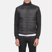 Detalle de cerca of High Neck &amp; Zipper with wind flap Hardware on Men's Nashville Acolchado Negro Windbreaker Chaqueta de Cuero para Hombre