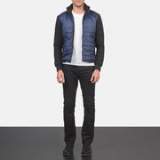 
Nashville Acolchado Azul Windbreaker Chaqueta de Cuero para Hombre - Vista lateral mostrando el corte ergonómico de mangas