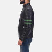 Night Trooper Chaqueta de Cuero para Hombre - Vista de perfil lateral con corte ergonómico de manga
