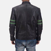 Detalle de cerca of Band &amp; Zipper Hardware on Night Trooper Chaqueta de Cuero para Hombre