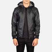 
Nintenzo Black Hooded Leather Jacket in Black Sheepskin Leather - Vista frontal y silueta entallada | Comprar online