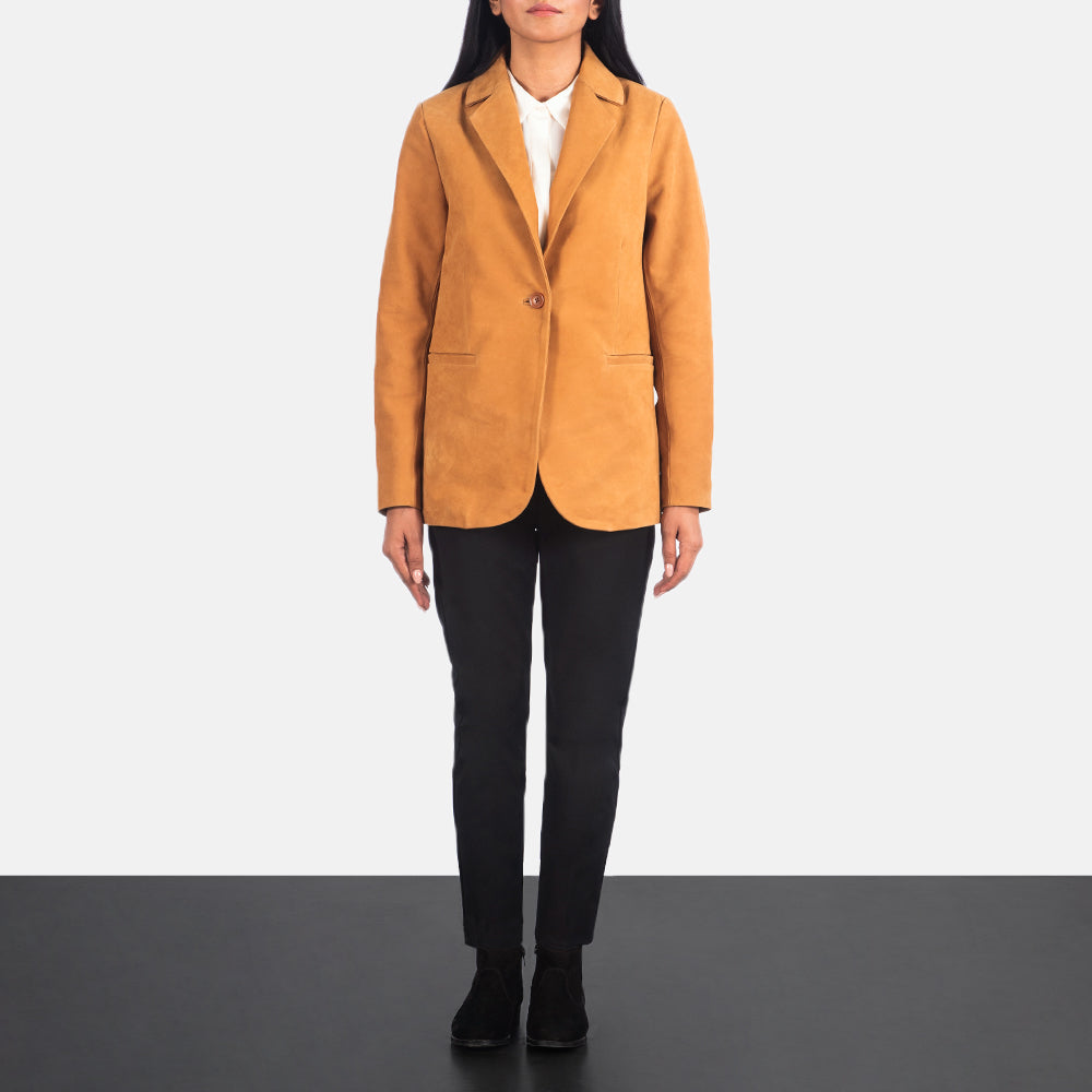 Norma Brown Suede Blazer - Vista de perfil mostrando el corte ergonómico de manga