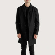 Petrillo Negro Wool Single Breasted Abrigo de Cuero para Hombre in Black Synthetic Wool - Vista frontal y silueta a medida | Comprar online