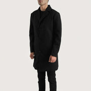 Black Synthetic Wool Trench Coat - Vista trasera con ajuste entallado en hombros y bajo impecable