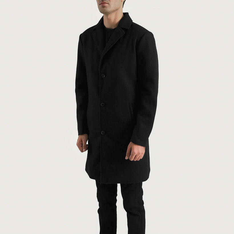 Petrillo Negro Wool Single Breasted Abrigo de Cuero para Hombre