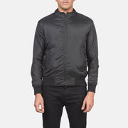 Detalle de cerca of Band &amp; Zipper with wind flap Hardware on Men's Ramon Negro Cazadora Bomber de Cuero para Hombre