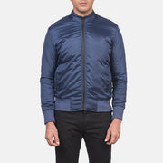 Detalle de cerca of Band &amp; Zipper with wind flap Hardware on Men's Ramon Azul Cazadora Bomber de Cuero para Hombre