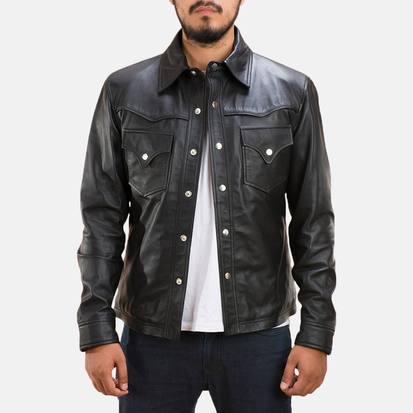 Ranchson Negro Leather Shirt para Hombre