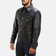 Men's Ranchson Negro Leather Shirt para Hombre - Vista de perfil lateral con corte ergonómico de manga