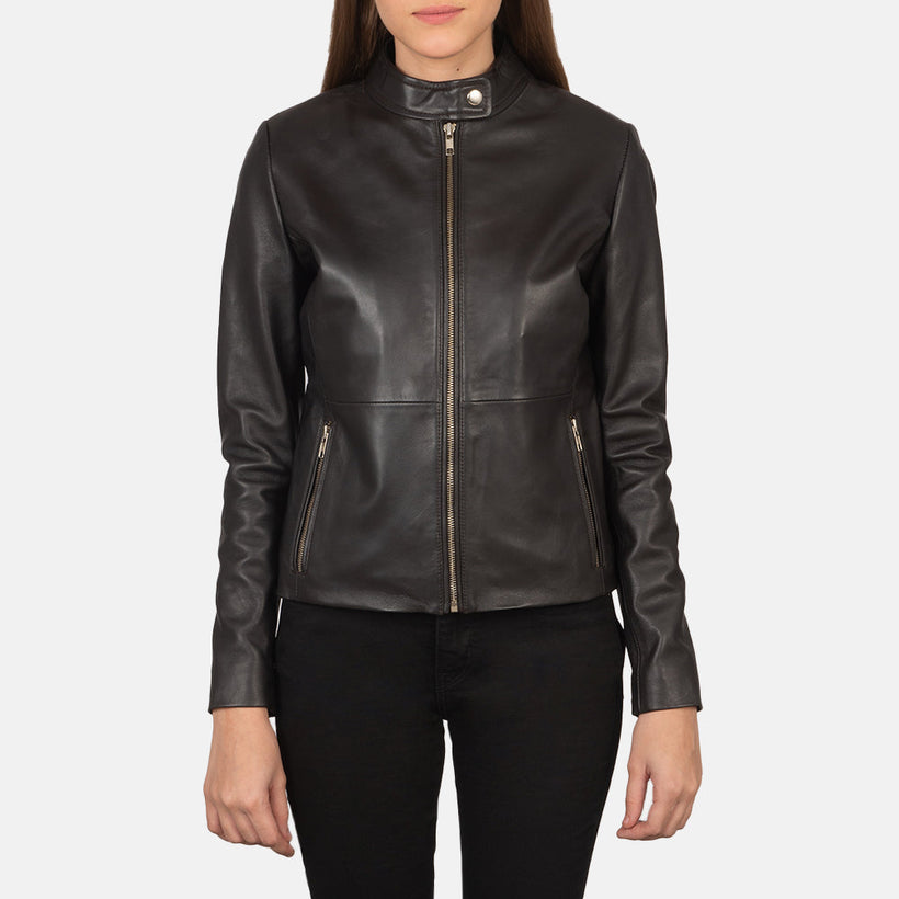 Rave Marrón Chaqueta Biker de Cuero para Mujer