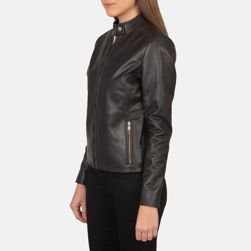 Rave Marrón Chaqueta Biker de Cuero para Mujer