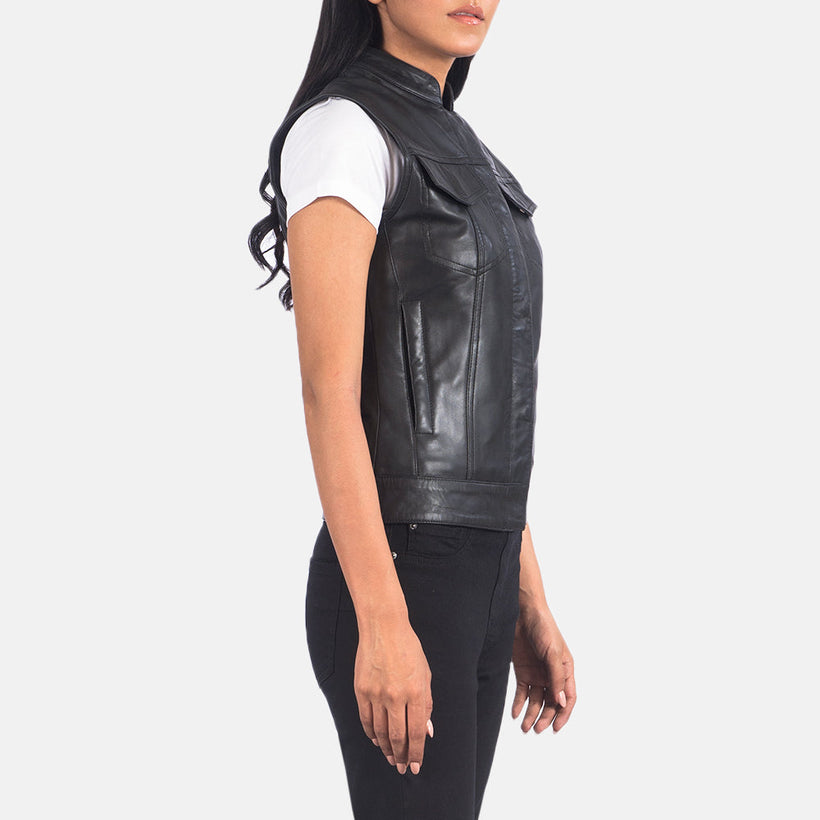Rayne Moto Negro Chaleco de Cuero para Mujer