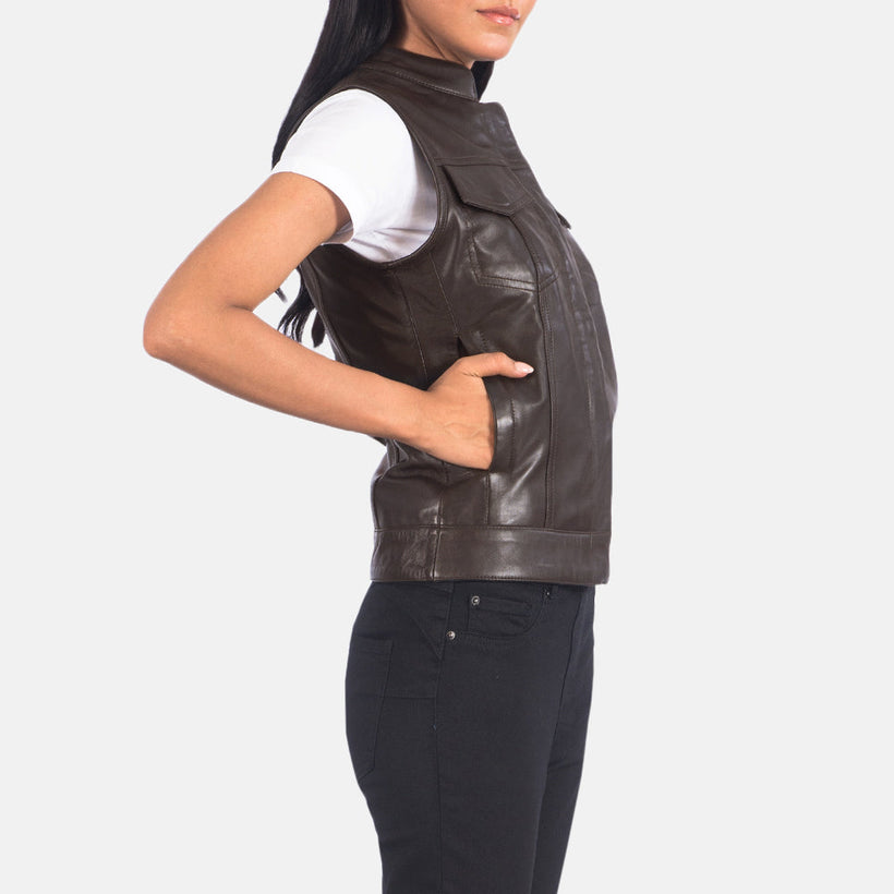 Rayne Moto Marrón Chaleco de Cuero para Mujer