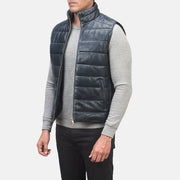 Blue Sheepskin leather Vest - Vista trasera con ajuste entallado en hombros y bajo impecable