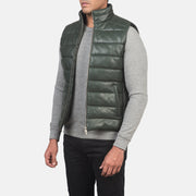 Green Sheepskin leather Vest - Vista trasera con ajuste entallado en hombros y bajo impecable