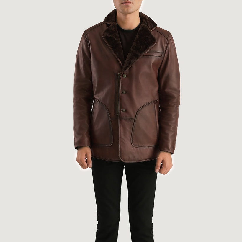 Rocky Marrón Fur Abrigo de Cuero para Hombre