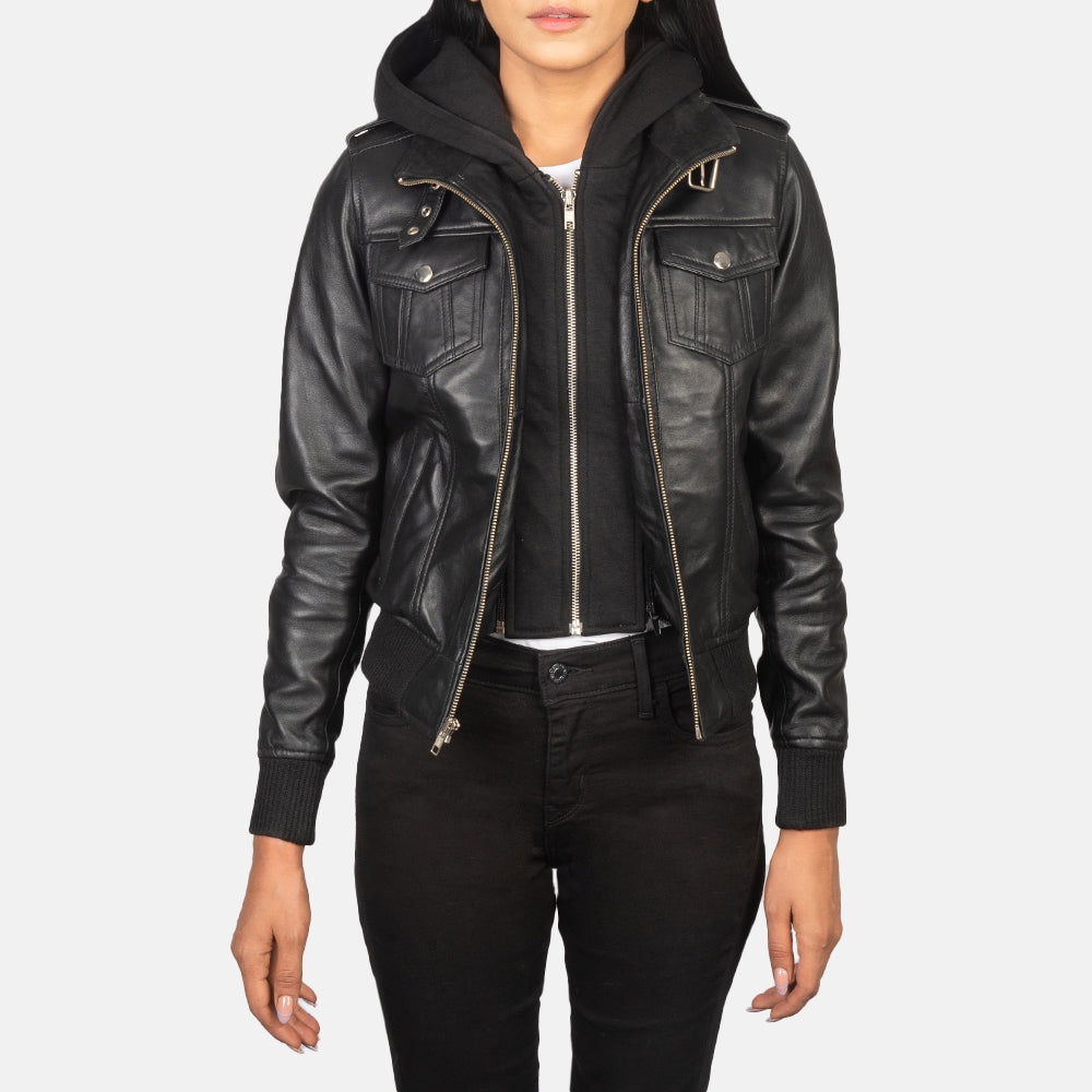 
Roslyn Hooded Chaqueta Bomber de Cuero para Mujer – alternate product view 1