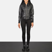 
Roslyn Hooded Chaqueta Bomber de Cuero para Mujer – alternate product view 3