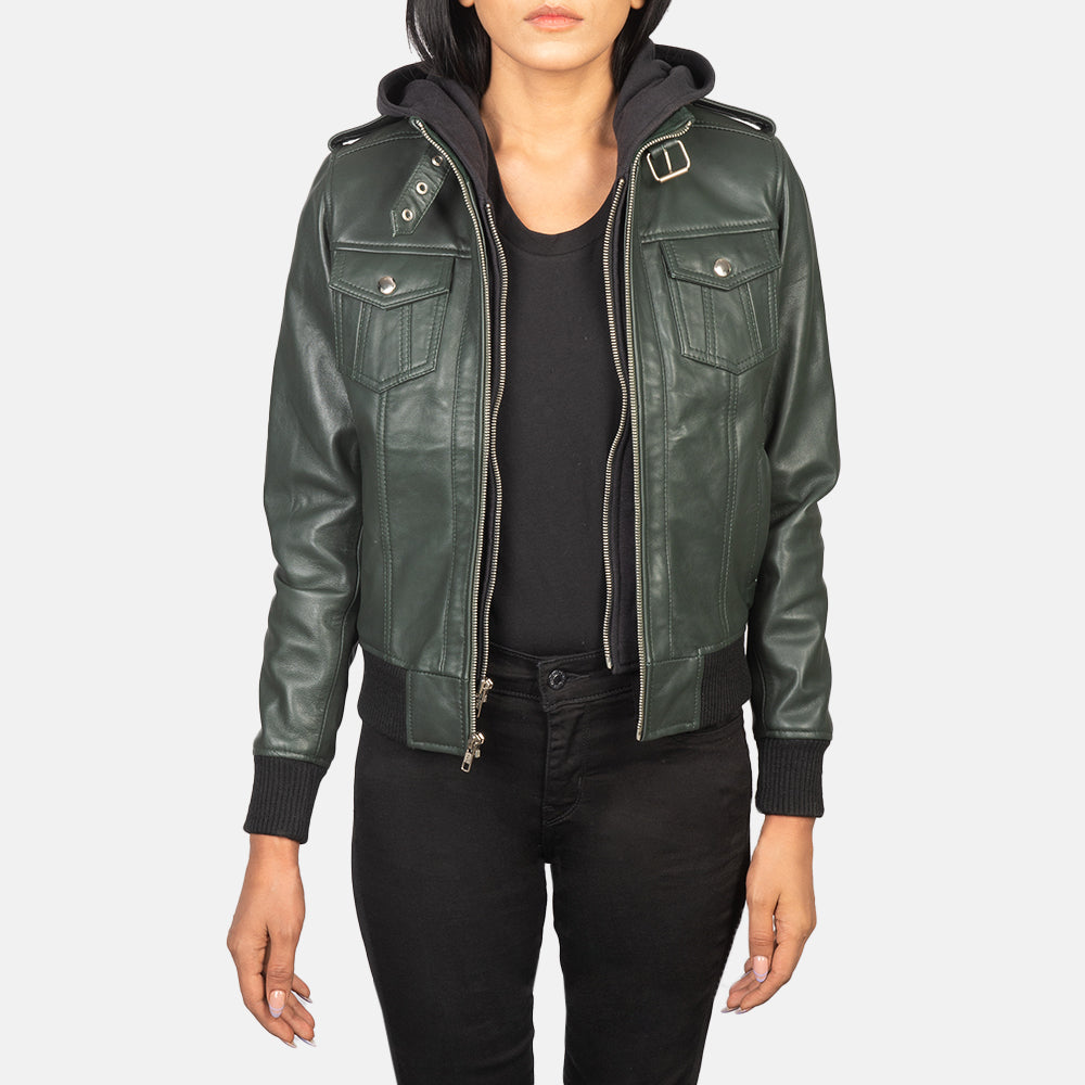 
Roslyn Hooded Chaqueta Bomber de Cuero para Mujer – alternate product view 1