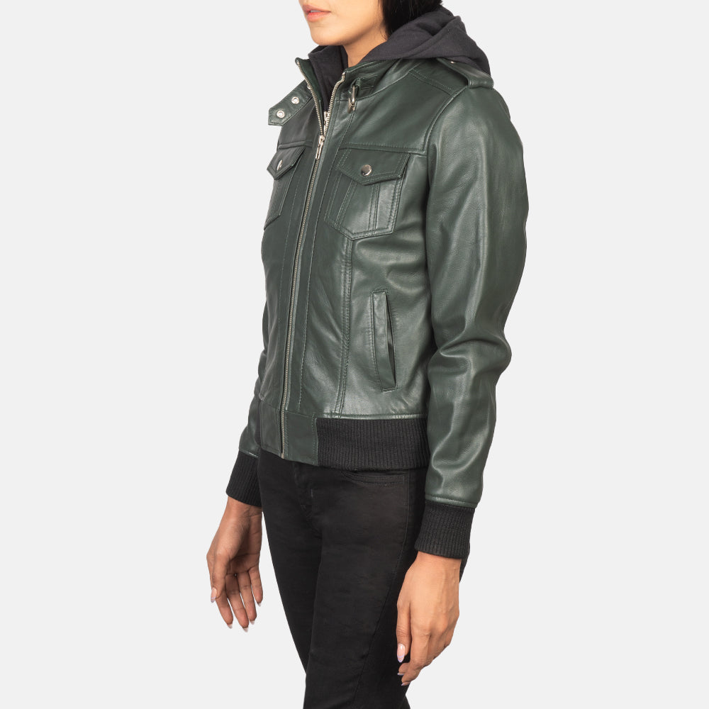 
Roslyn Hooded Chaqueta Bomber de Cuero para Mujer – alternate product view 2