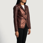 Maroon Sheepskin leather Blazer - Vista trasera con ajuste entallado en hombros y bajo impecable