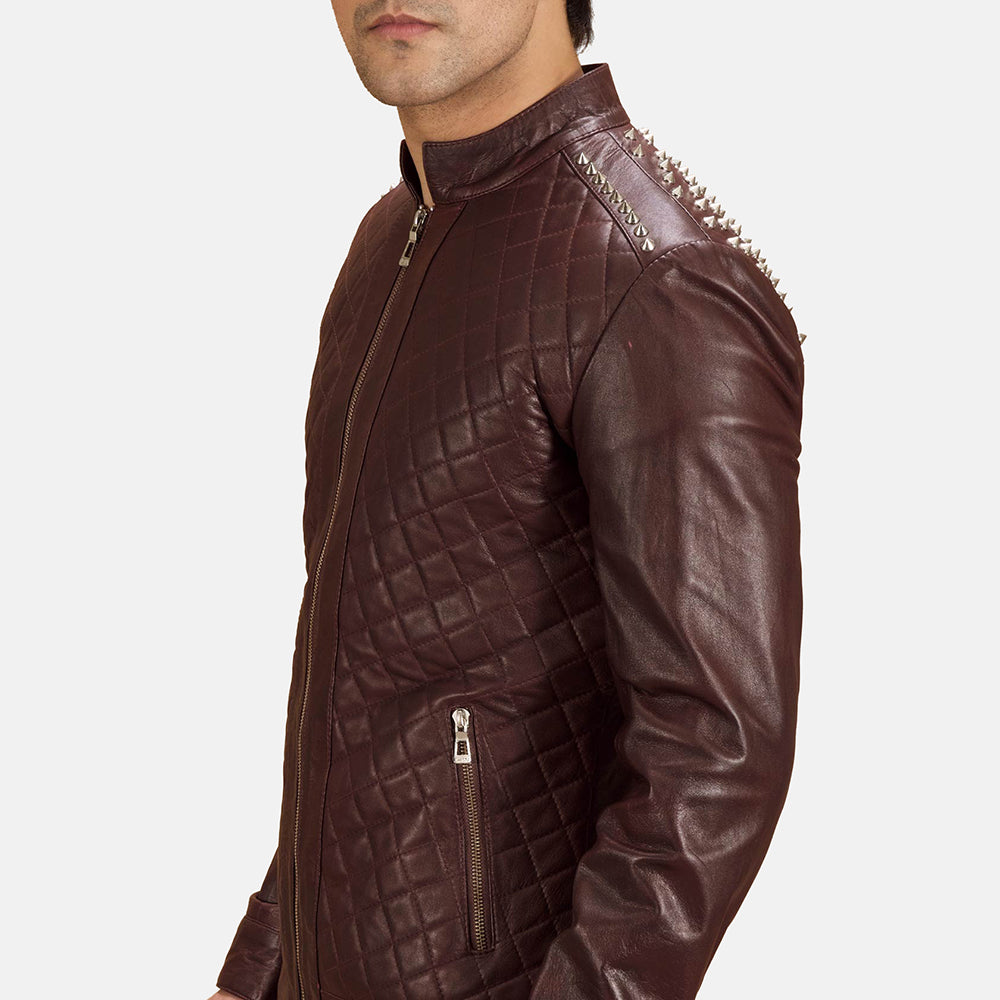 
Vista de detalle of Band & Zipper Hardware on Rumano Jae Granate Chaqueta Biker de Cuero para Hombre