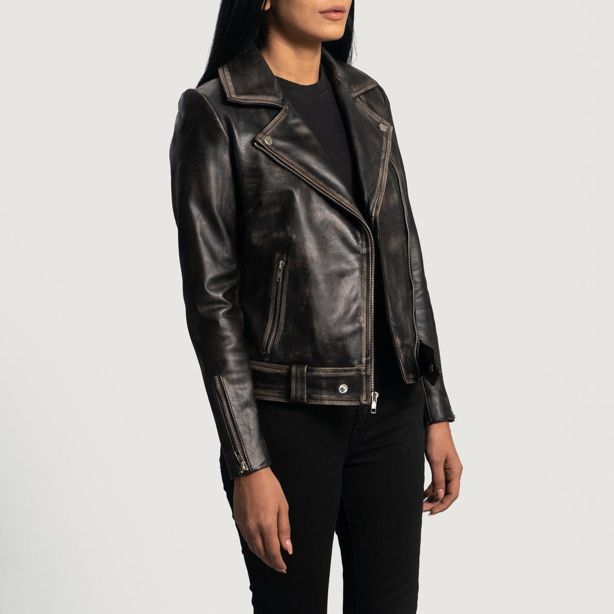 Rumy Granate Chaqueta Biker de Cuero para Mujer – Vista alternativa del producto 2
