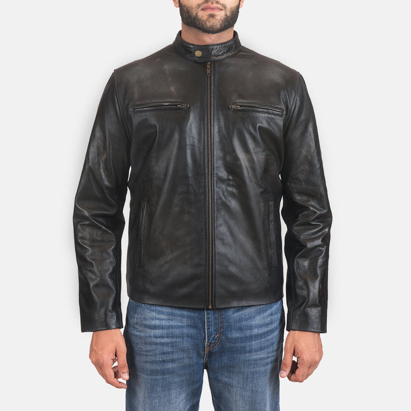 Rustic Chaqueta Biker de Cuero para Hombre