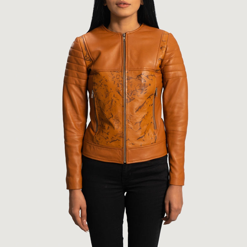Sandy Tostado Dye Chaqueta Biker de Cuero para Mujer