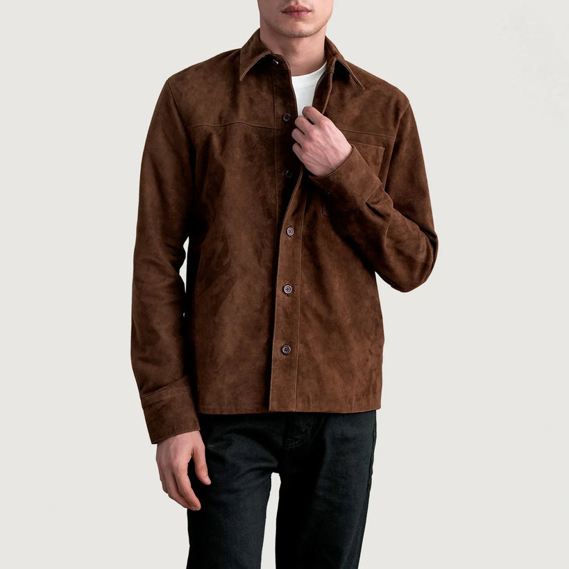 Scout Mocha Suede Leather Shirt para Hombre