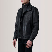 Sean Negro Snuffed Classic Chaqueta de Cuero para Hombre For Men - Vista de perfil lateral con corte ergonómico de manga