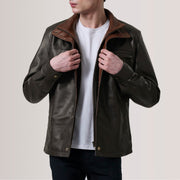 Sean Marrón Leather Classic Chaqueta de Cuero para Hombre For Men in Brown Sheepskin Leather - Vista frontal y silueta entallada | Comprar online
