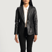 Women's Selina Negro Blazer de Cuero de Cuero para Mujer in Black Sheepskin Leather - Vista frontal y silueta a medida | Comprar online