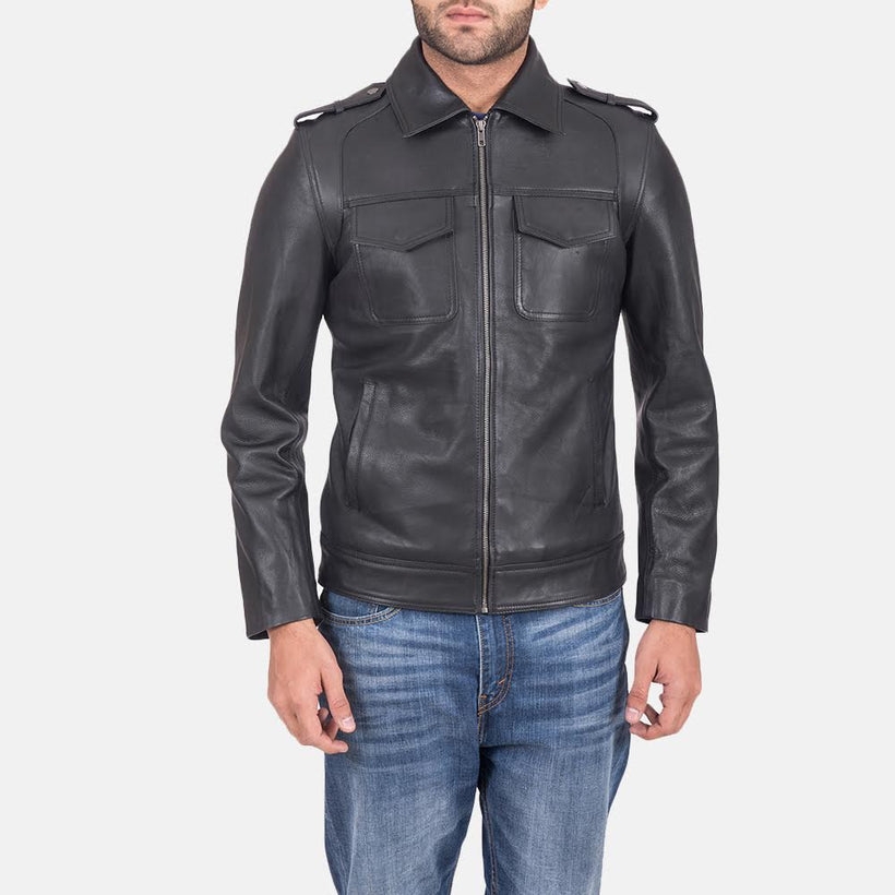 Sergeant Negro Chaqueta de Cuero para Hombre