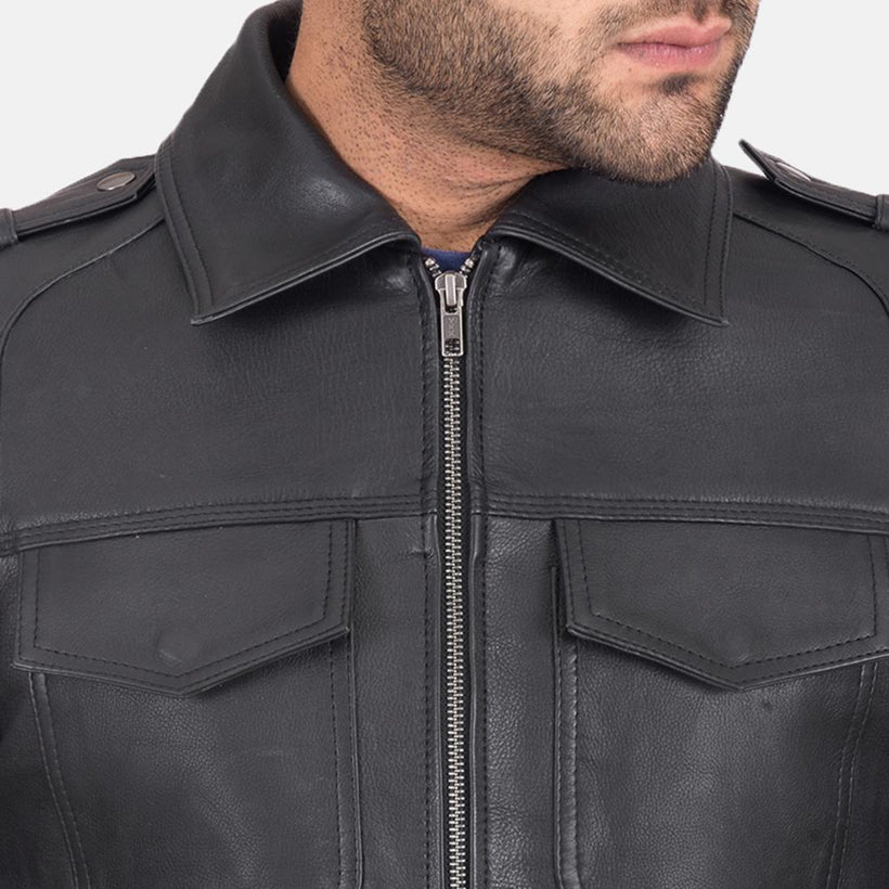 Sergeant Negro Chaqueta de Cuero para Hombre